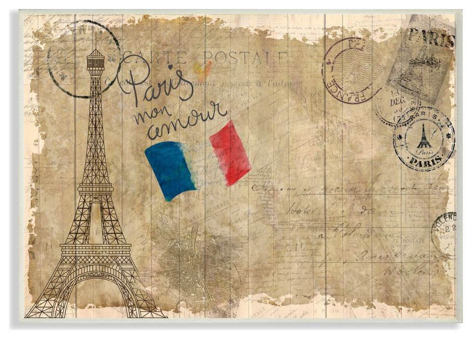 Vintage Paris Eiffel Tower Collage Word Design, 12"x18"