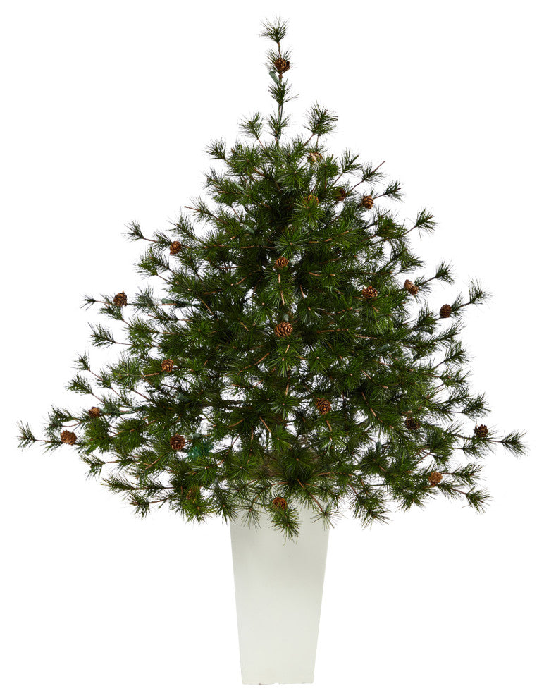44" Colorado Mountain Pine Faux Xmas Tree W/Lights, Bendable Branches & Pinecone