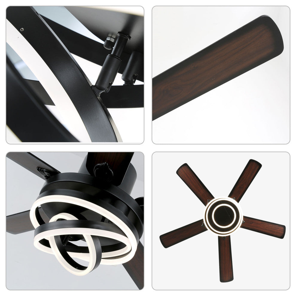 52" Ceiling Fan with Adjustable LED Light Kit, 3 Color Tone 6 Fan Speed, Black