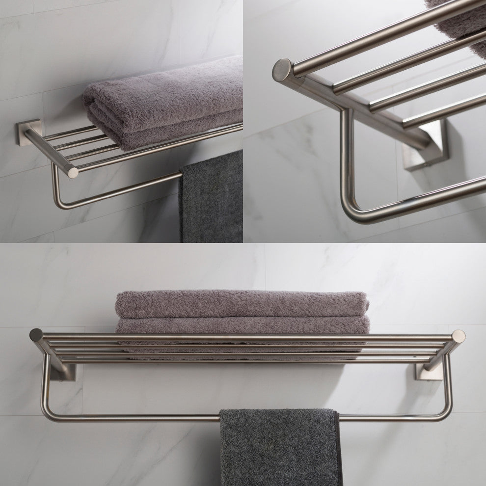 Ventus Bathroom Shelf with Towel Bar, Brushed Nickel