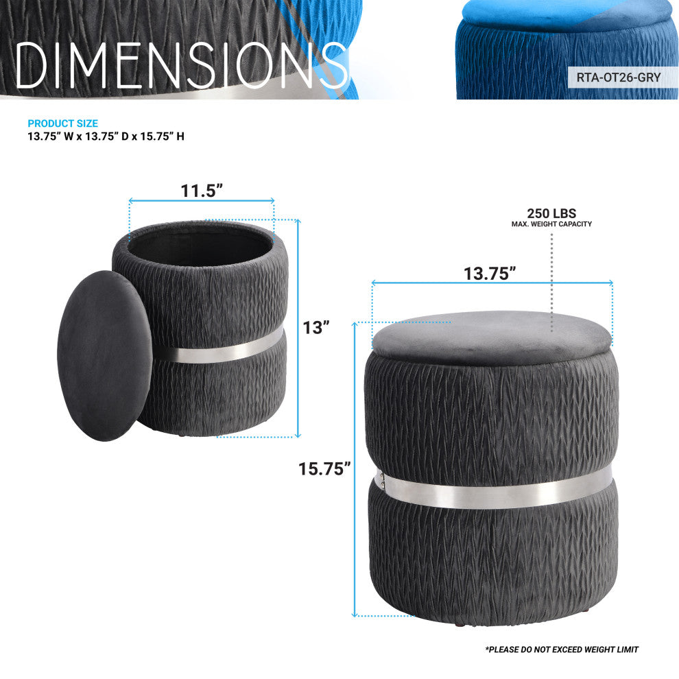Techni Mobili Storage Ottoman, Gray/Silver