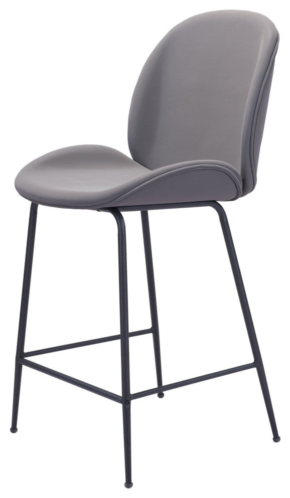 Counter Stool Chair, Steel Metal, Fabric, Gray, Black, Kitchen Cafe Bistro