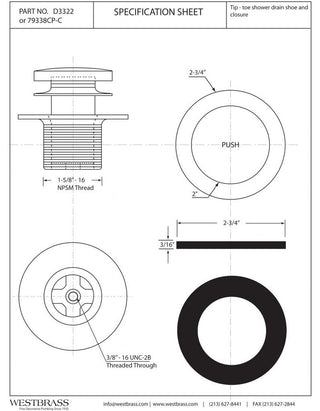 Tip Toe 1-3/8" Npsm Fine Thread Bath Drain In Powder Coated White
