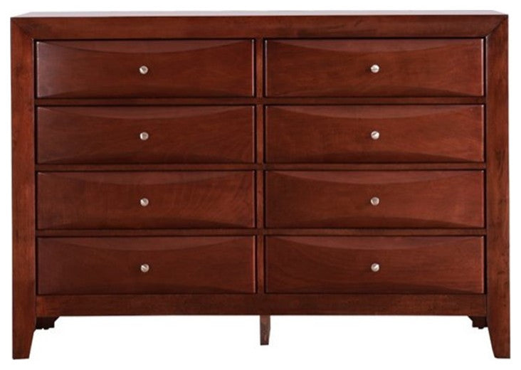 Maklaine Contemporary Engineered Wood 8 Drawer Dresser in Cherry