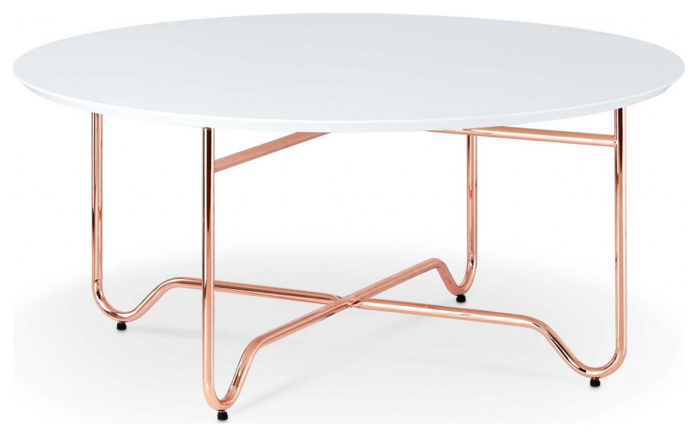 36"x36"x16" White and Rose Gold Coffee Table