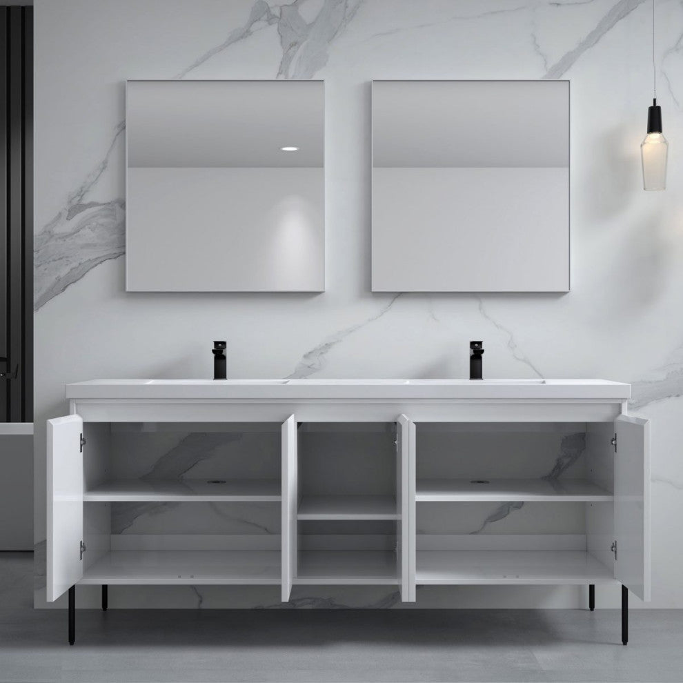 Flutie 72" Bathroom Vanity Kit, White With White Sink
