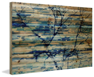 "Trees in Blue" Print on Natural Pine Wood, 60"x40"