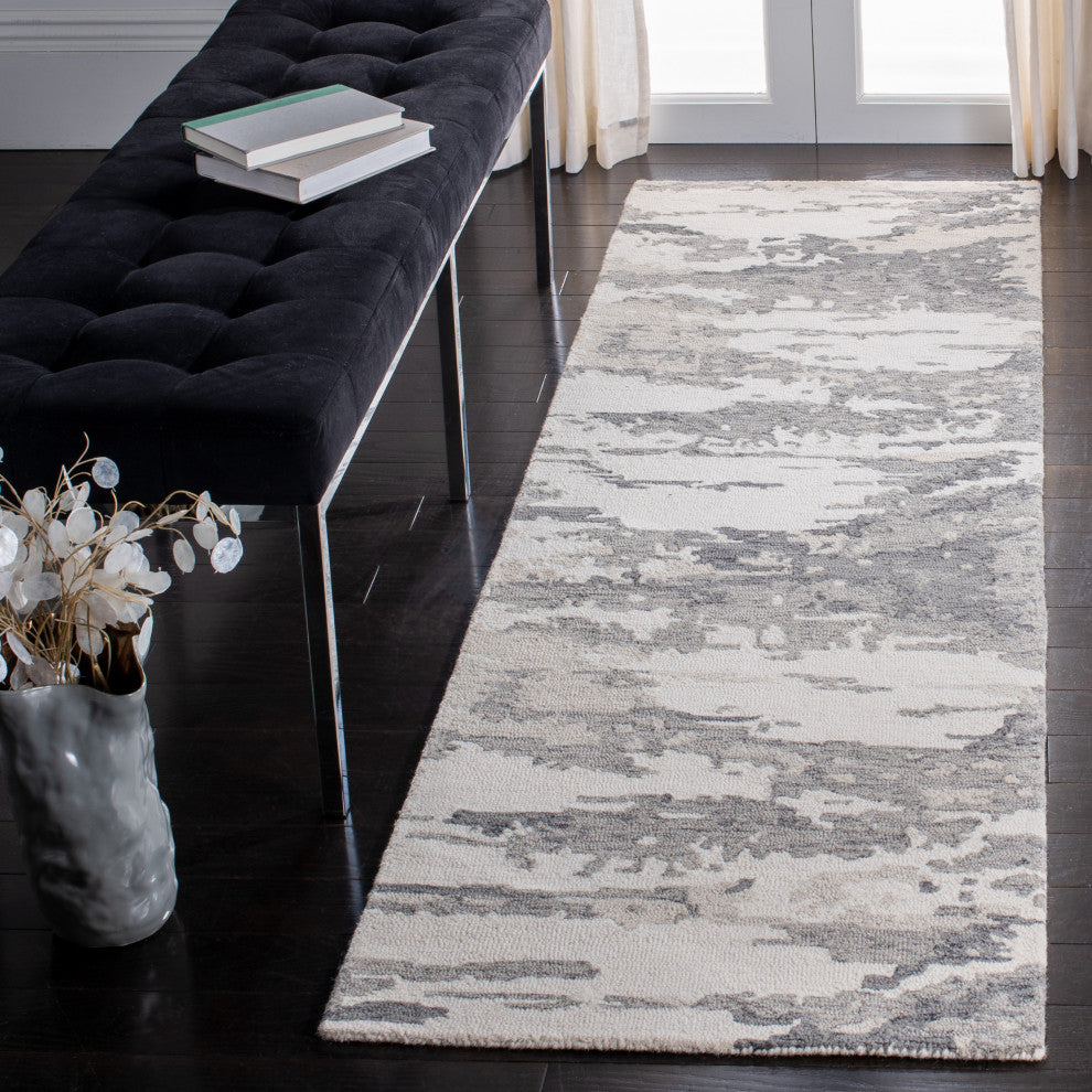 Safavieh Couture Abstract Collection, ABT465 Rug, Charcoal/Ivory, 2'3"x12'