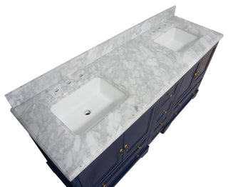 Madison 72" Double Bathroom Vanity, Royal Blue, Carrara Marble