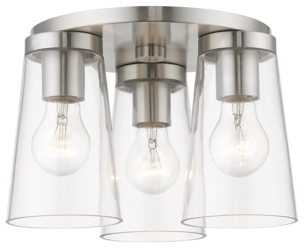 Cityview 3 Light Brushed Nickel Large Flush Mount