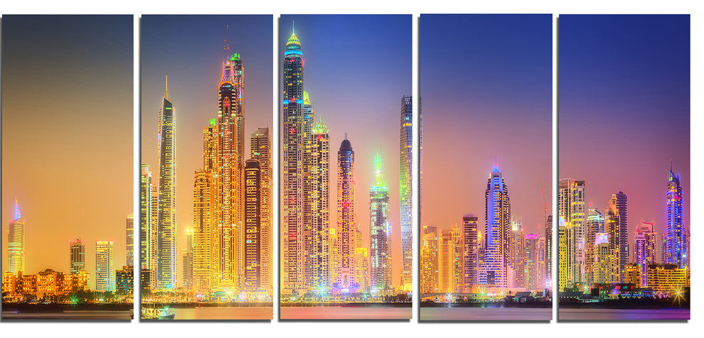 "Dubai Marina Skyscrapers" Cityscape Canvas Print60"x28", 5-Panels