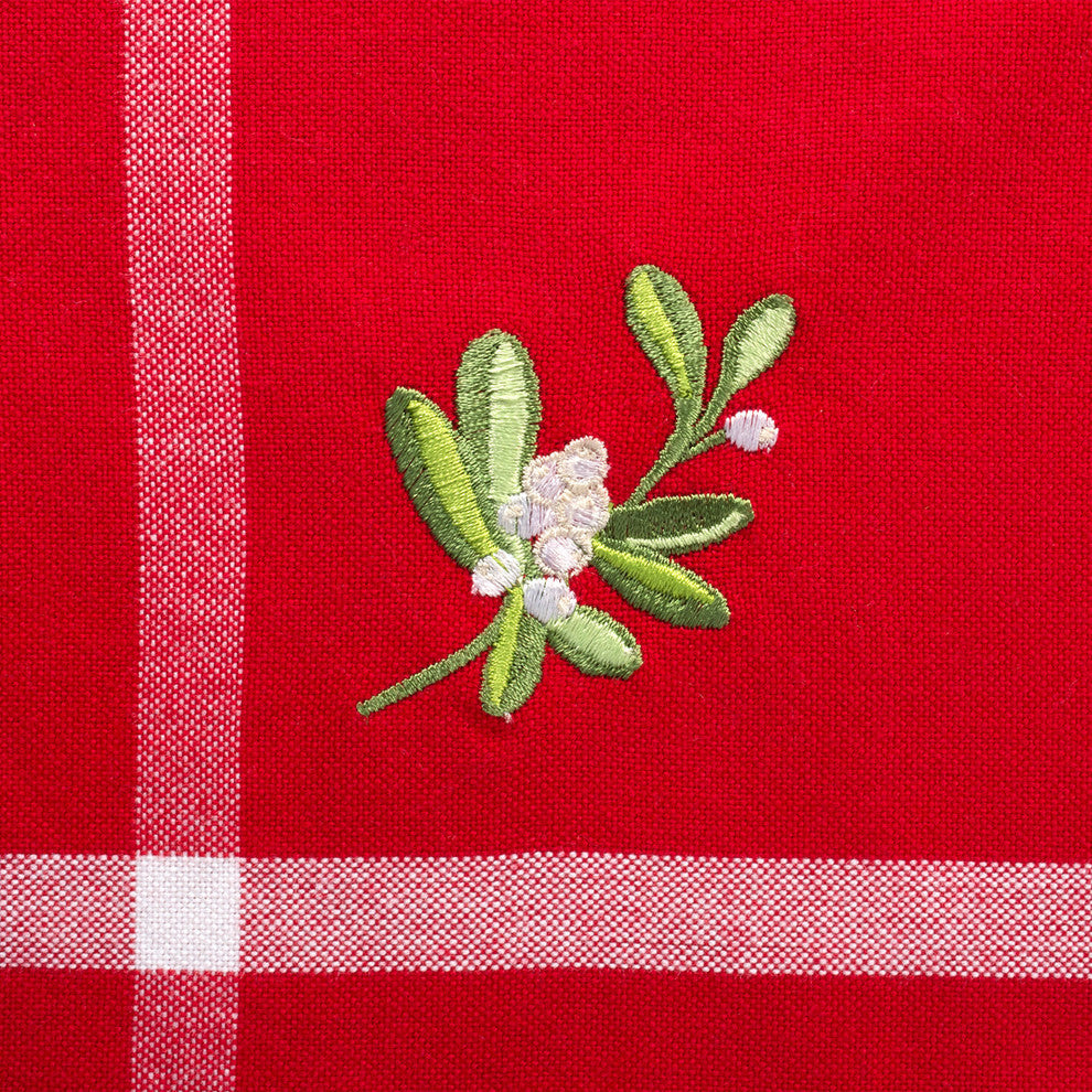 DII Red Embroidered Mistletoe Corner With Border Napkin, Set of 6