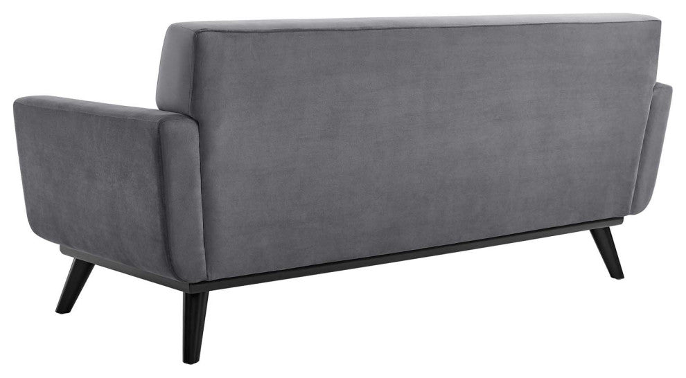 Loveseat Sofa, Gray, Velvet, Modern, Mid Century Hotel Lounge Cafe Lobby