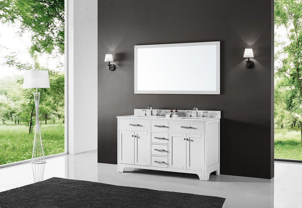 60" Double Sink Bathroom Vanity With Carrara Marble Top