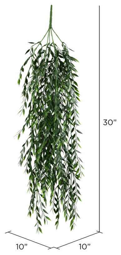 Vickerman Fi191331 30" Artificial Green Salix Leaf Hanging Bush, Pack of 2