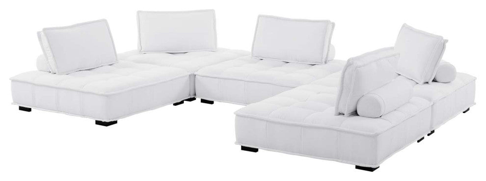 Modular Deep Tufted Sectional Sofa Set, White, Fabric, Modern, Cafe Hospitality
