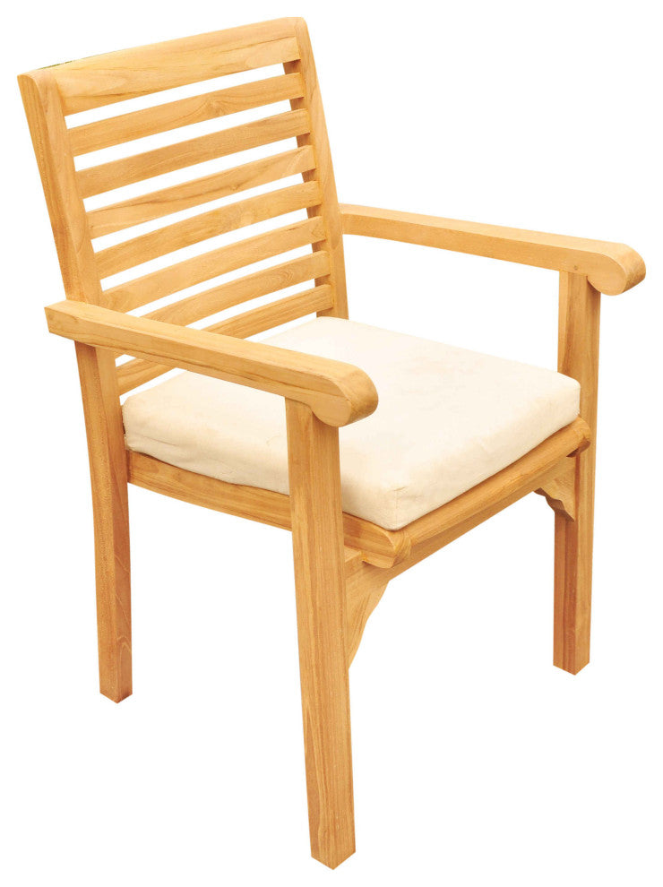 10-Piece Outdoor Teak Dining Set: 72" Round Table, 9 Hari Stacking Arm Chairs