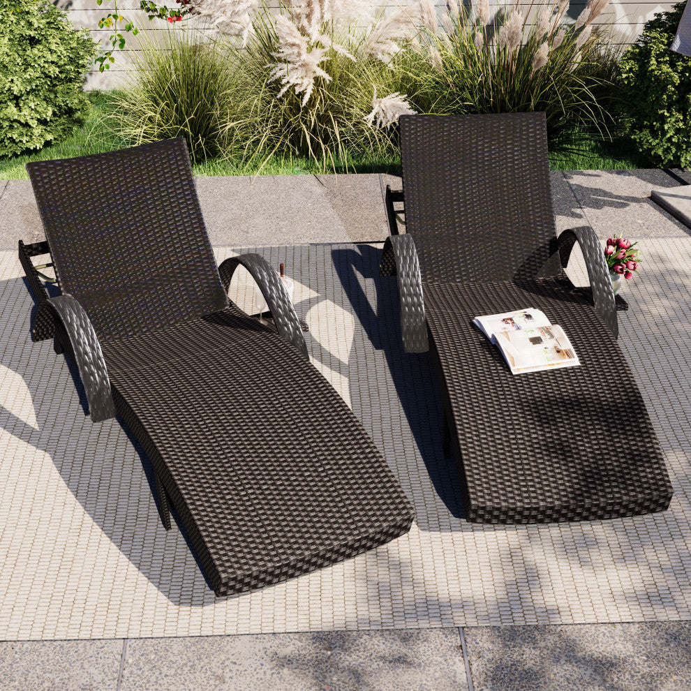 Gewnee Outdoor Wicker Chaise Lounge Chairs Set of 2