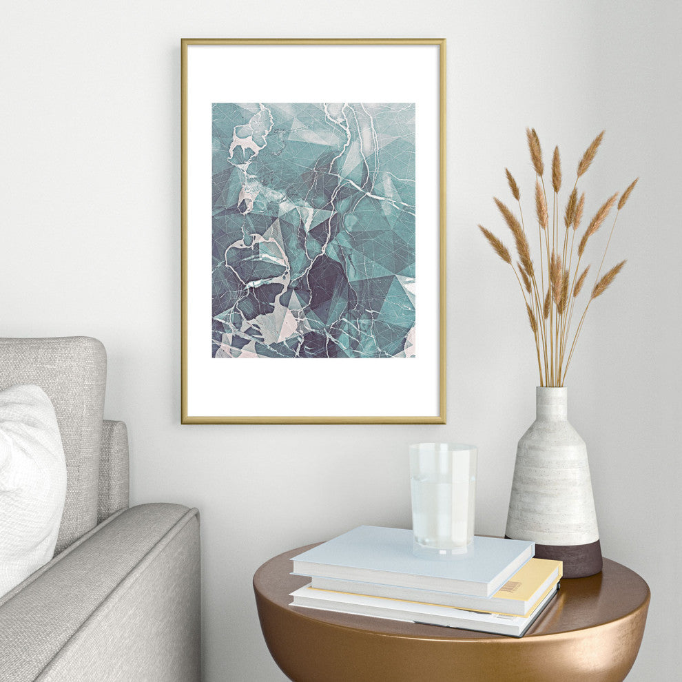 Emanuela Carratoni Teal Blue Geometric Marble Metal Framed Art Print