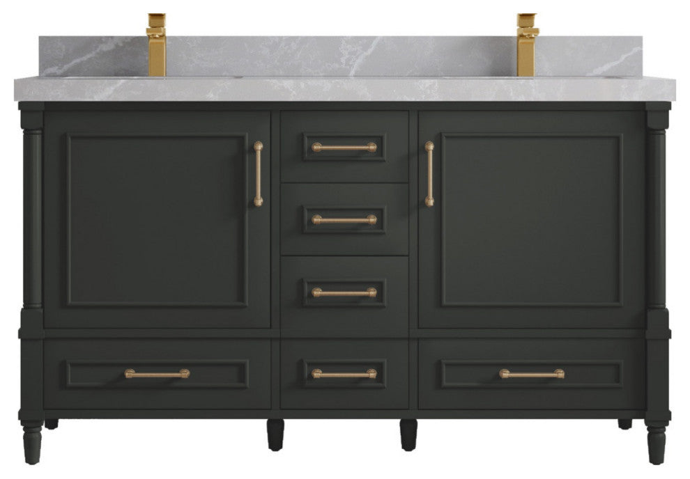 Aberdeen 60 Double Bathroom Vanity in Black Top 2" Pearl Gray