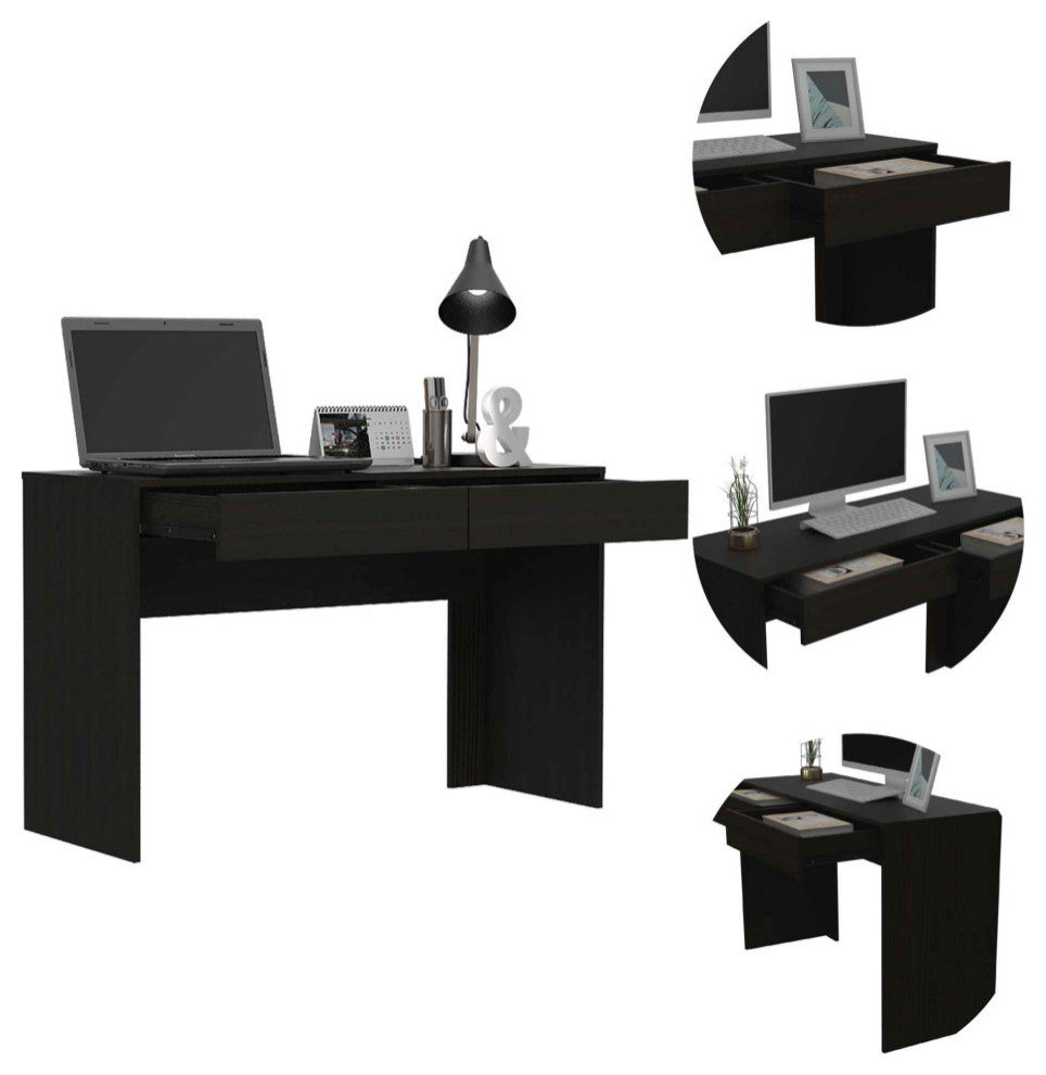 Tampa Computer Desk Two Drawers, Black Wengue