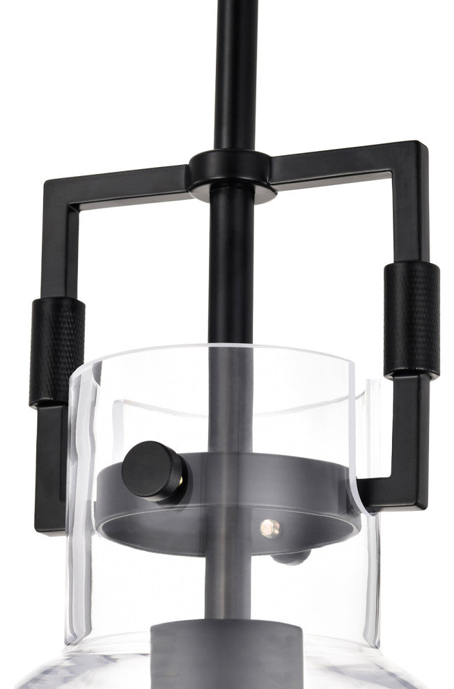 1-Light 10 in. Matte Black Pendant Light With Bowl Shaped Clear Glass Shade