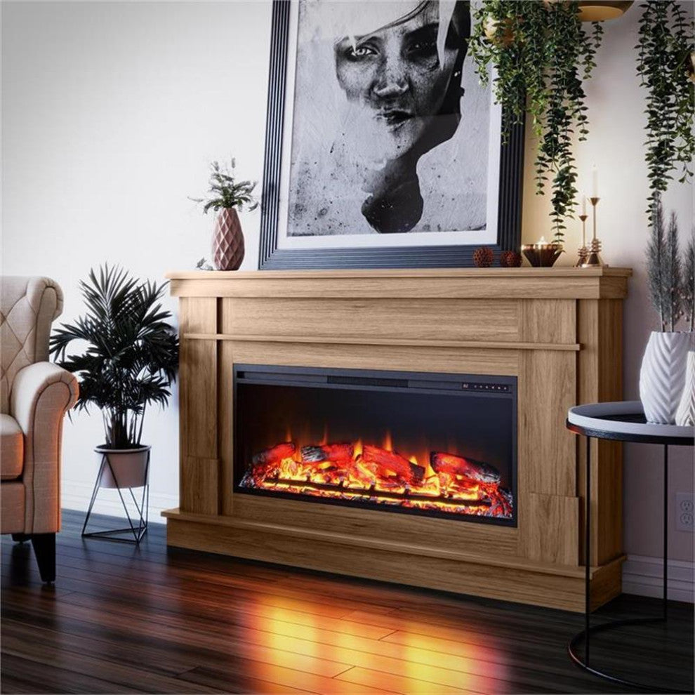 Ameriwood Home Elmcroft Wide Mantel with Linear Electric Fireplace in Walnut