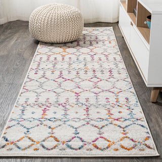 Moroccan HYPE Boho Vintage Diamond Runner Rug, Ivory/Multi, 2 X 8