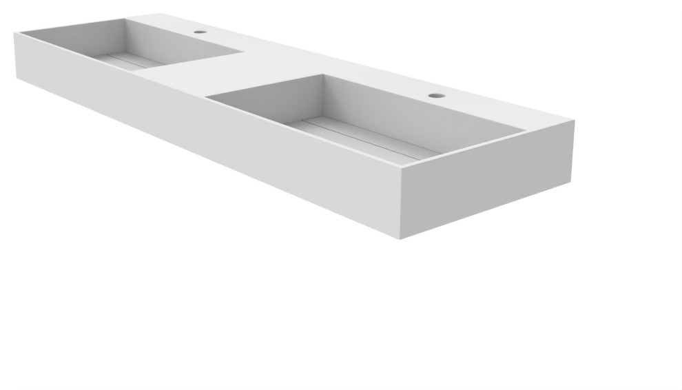 CastelloUSA Juniper Wall Mounted Countertop Concealed Drain Basin Sink, White, 60, Double Basin, Standard