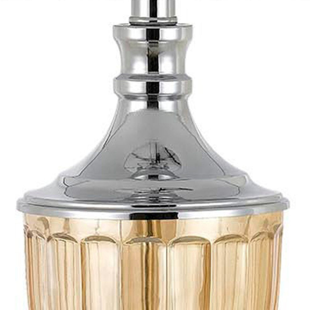 Set of Two 29" Silver Metal Two Light Desk Table Lamps With White Globe Shade