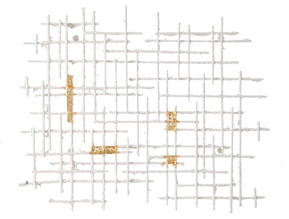 Contemporary Large White and Gold Geo Grid Wall Art