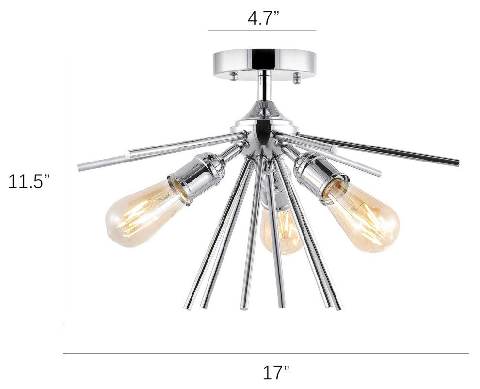 3-Light Sputnik Semi-Flush Mount Ceiling Light, Chrome