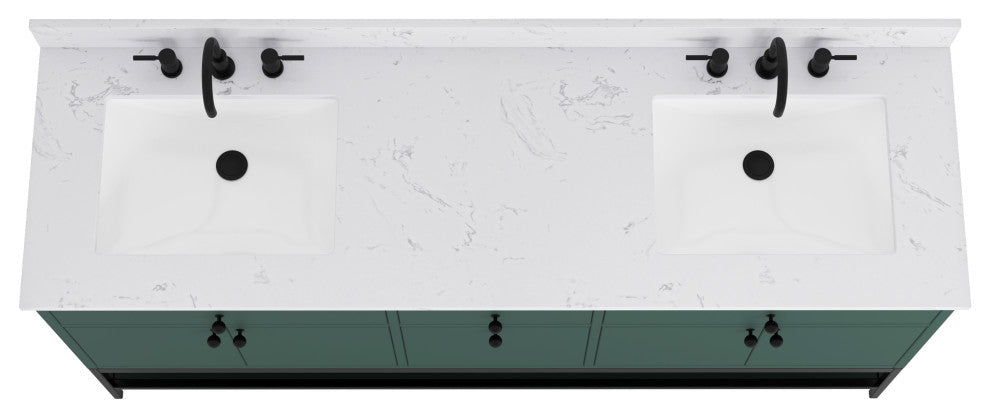 Paisley Vanity Combo, Cala White Engineered Top, 72", Everglade Green, Double Sink