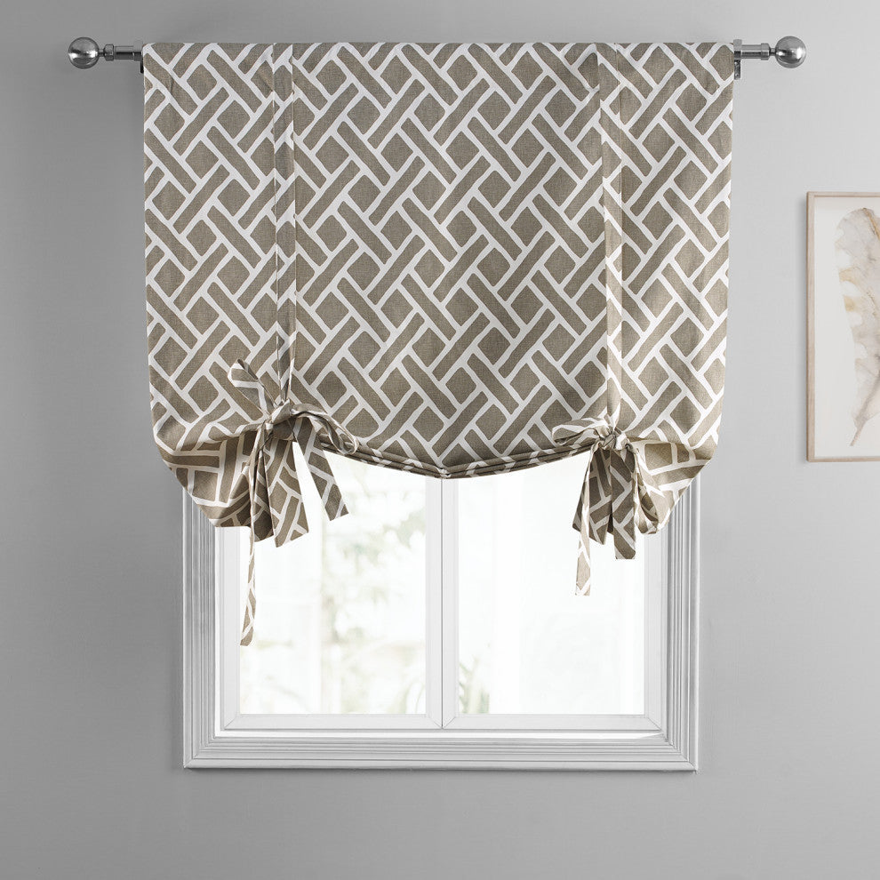 Martinique Printed Cotton Tie-Up Window Shade Single Panel, Martinique Taupe, 46w X 63l