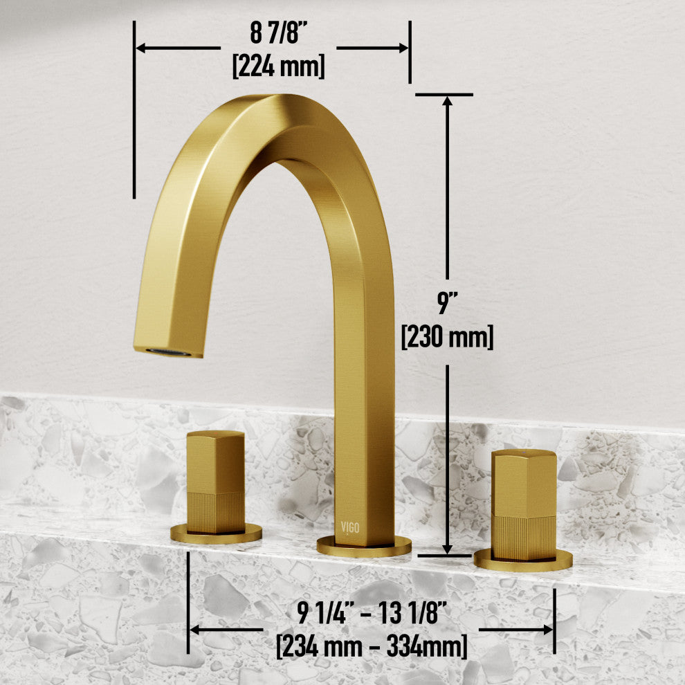 VIGO Hart 9" H 2-Handle Widespread Bathroom Faucet, Matte Brushed Gold