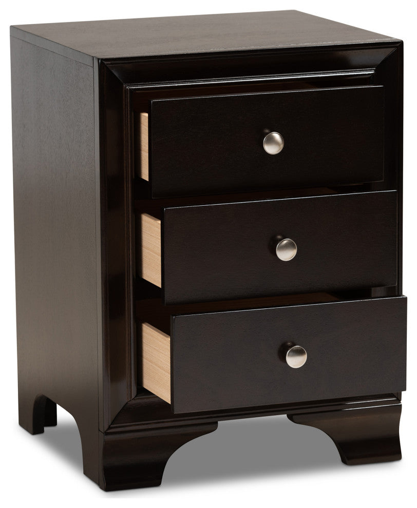Gerald 3-Drawer Wood Nightstand, Dark Brown