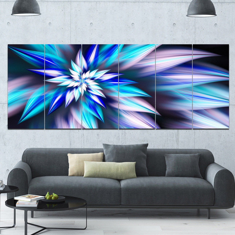 Dancing Light Blue Flower Petals, Floral Canvas Art Print, 70"x28", 6 Panels