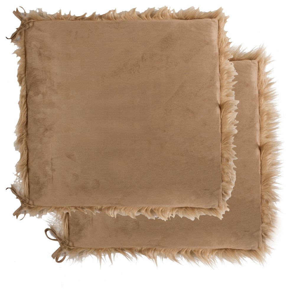 LaredoFaux Sheepskin Fur Chair Pads, 16"x16", Set of 2, Tan