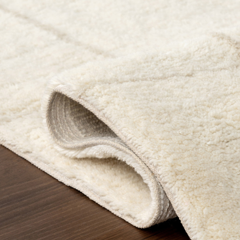 Frenshe Interiors x RugsUSA Cove Checked Wool Rug, Ivory 9' x 12'