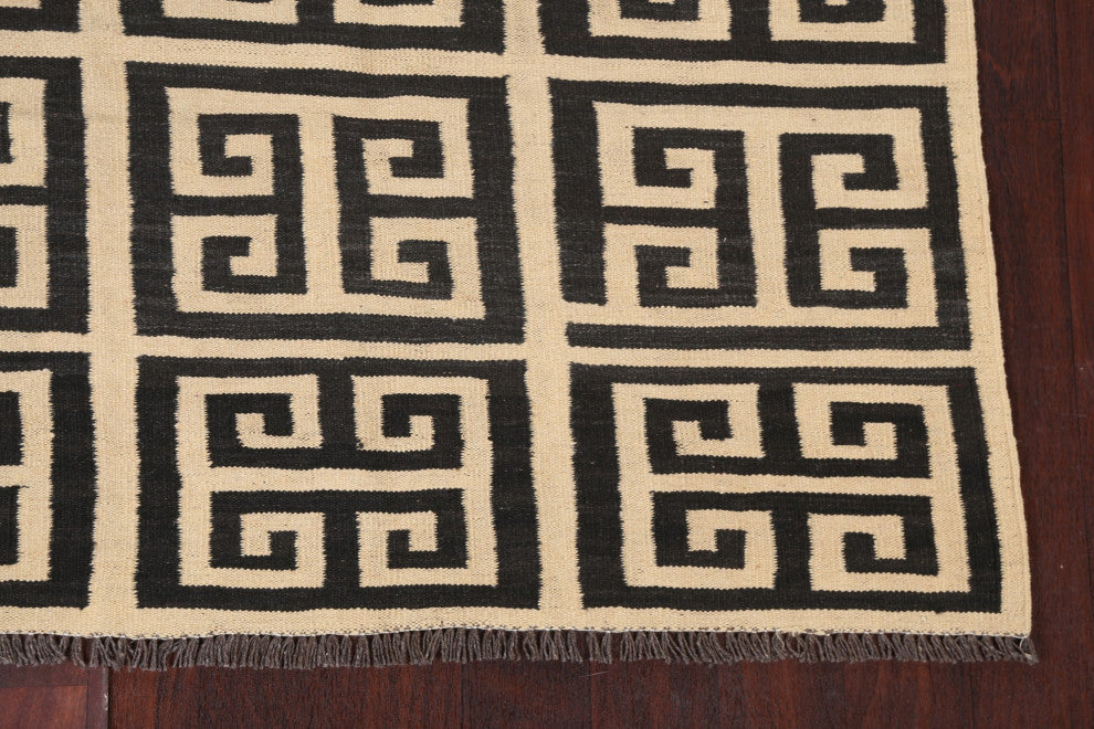 Natural Dye Tribal Geometric Kilim Oriental Area Rug Wool Flat-woven 6x8