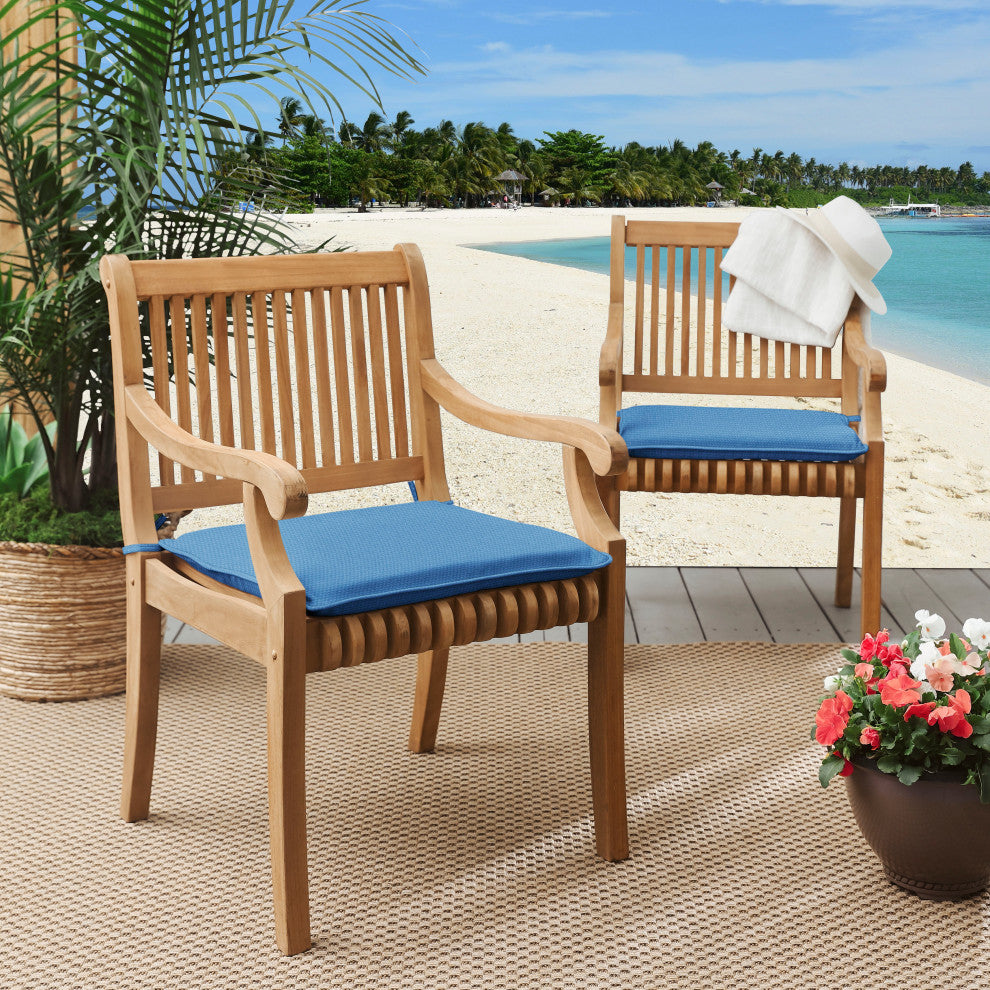 Sorra Home Outdura Outdoor Corded Chair Pad Set of 2, Etc Lapis, 17"x17"