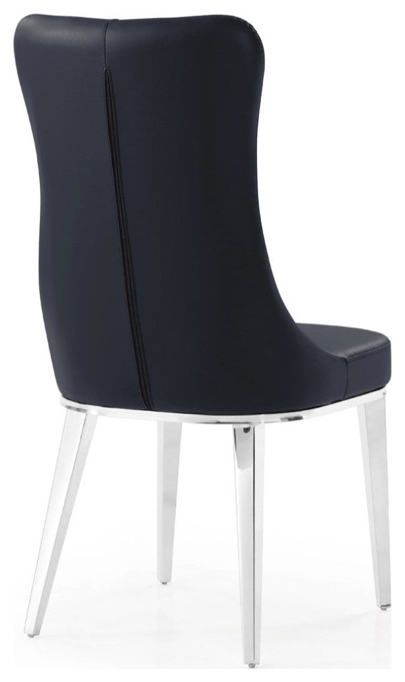 Modern Norma Dining Chair - Black with Polished Stainless Steel Base