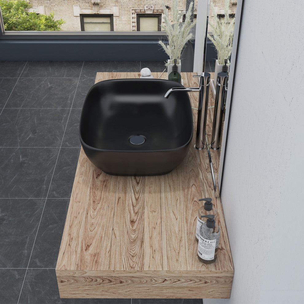 20x16" Oval Black Finish Ceramic Vessel Bathroom Vessel Sink