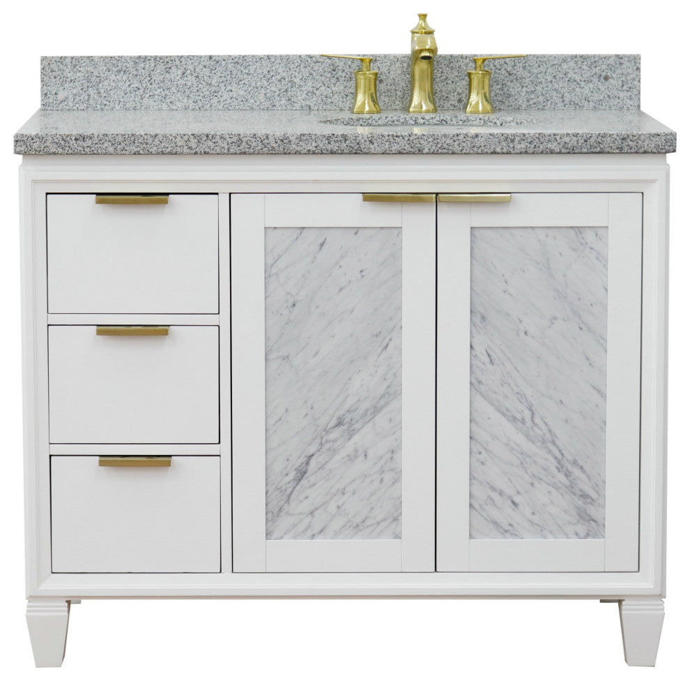 43" Single Vanity, White Finish With Gray Granite