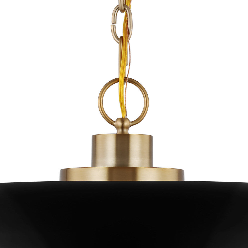 Colony 1-Light Small Pendant, Matte Black With Burnished Brass