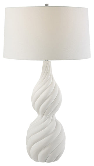 Elegant Twisted Ceramic Swirl Chalk White Table Lamp 32 in Gourd Shape Ribbed