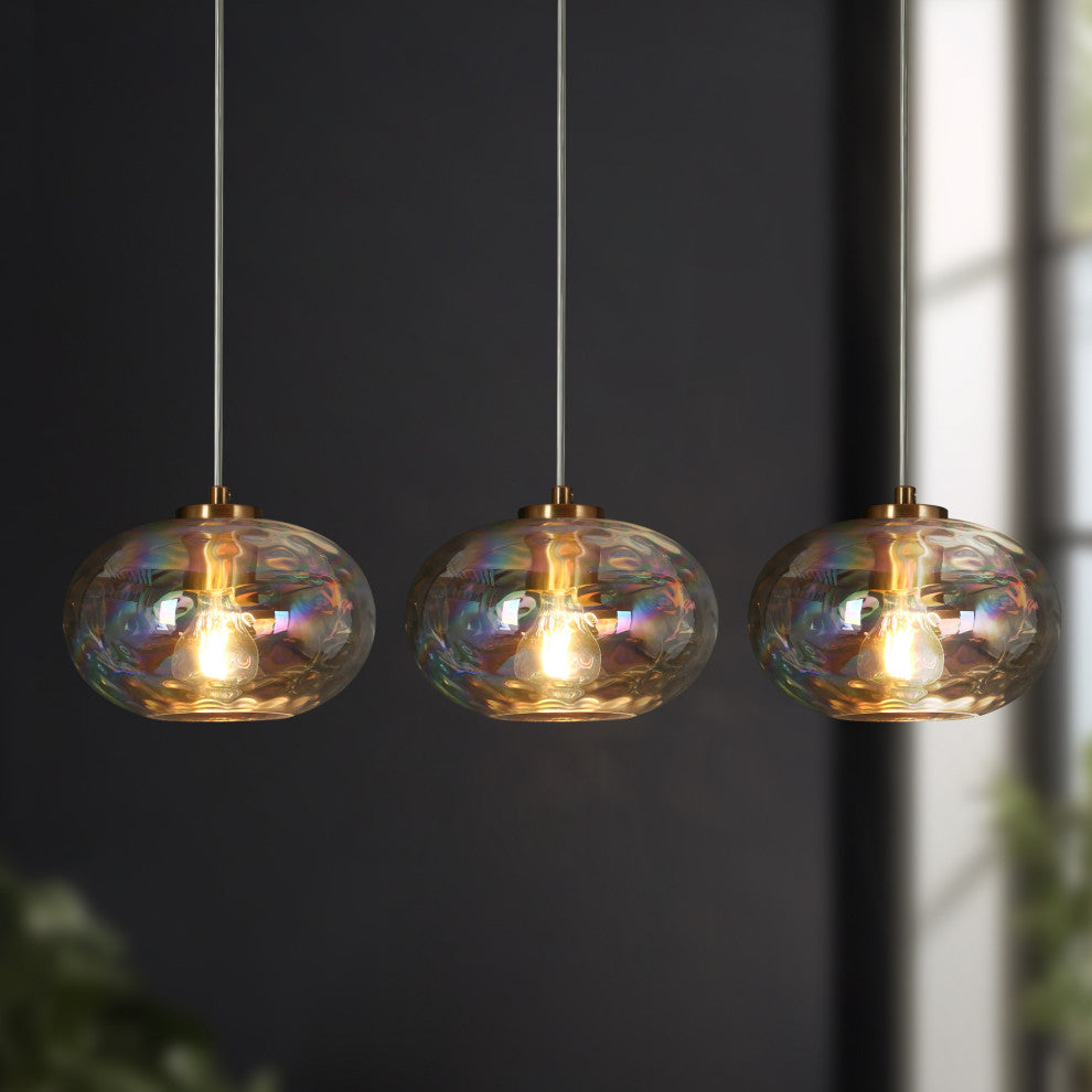LNC Chrysaorican 3-Light Modern Iridescent Globe Glass Kitchen Island Light