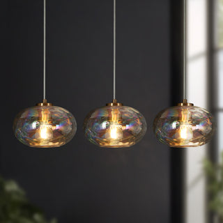 LNC Chrysaorican 3-Light Modern Iridescent Globe Glass Kitchen Island Light