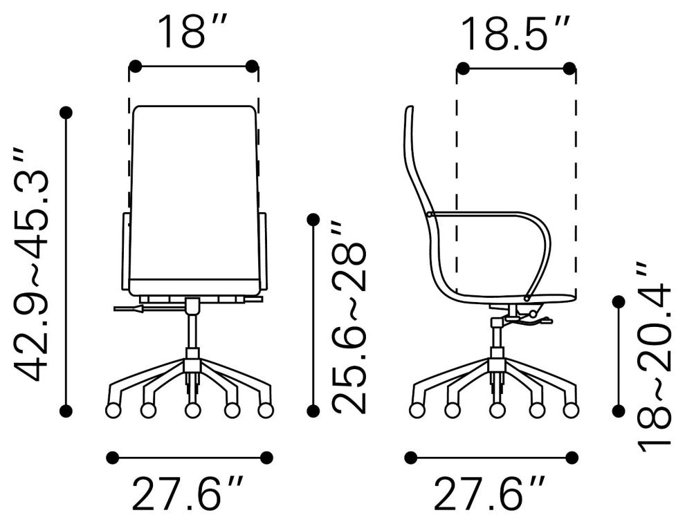 Computer Work High BackChair, Faux Vinyl Leather, Gray, Silver, Home Office
