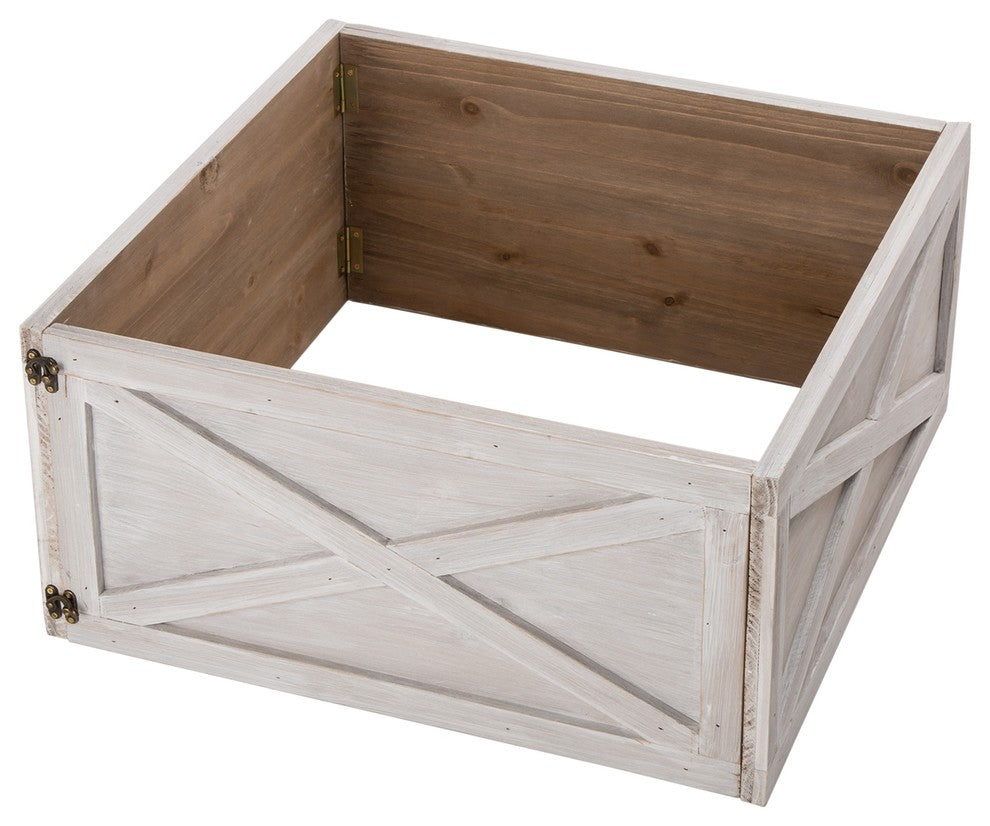 22.09" Washed White Wooden Tree Collar